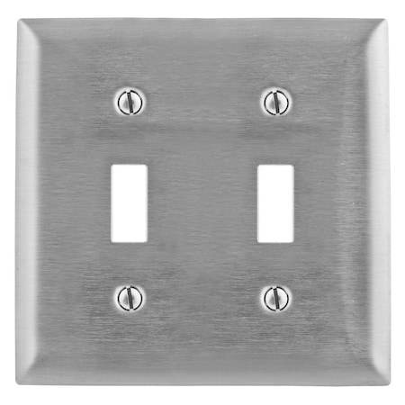 Hubbell Wiring Device-Kellems Wallplates and Boxes, Metallic Plates, 2- Gang, 2) Toggle Openings, 430 Stainless Steel SS2L